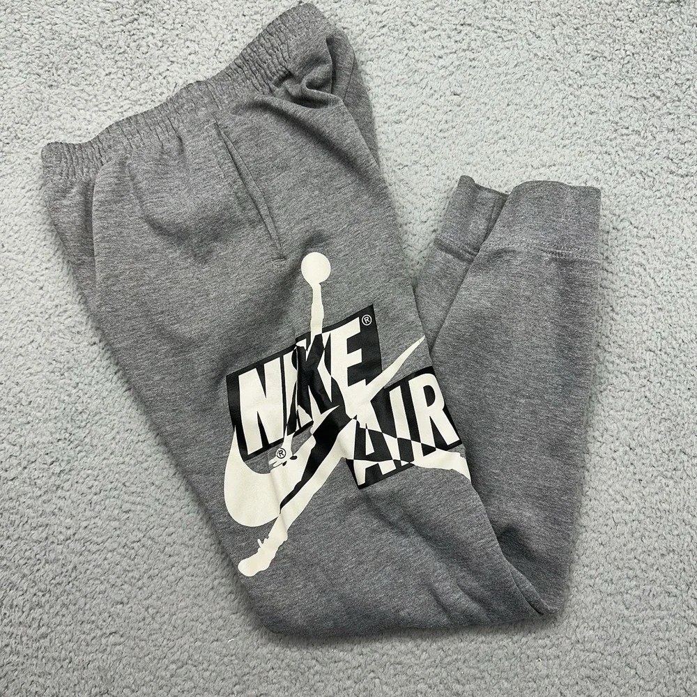 Nike Air Jordan Youth Large (12-13 Yrs) Gray Jumpman Logo Jogger Sweatpants A434